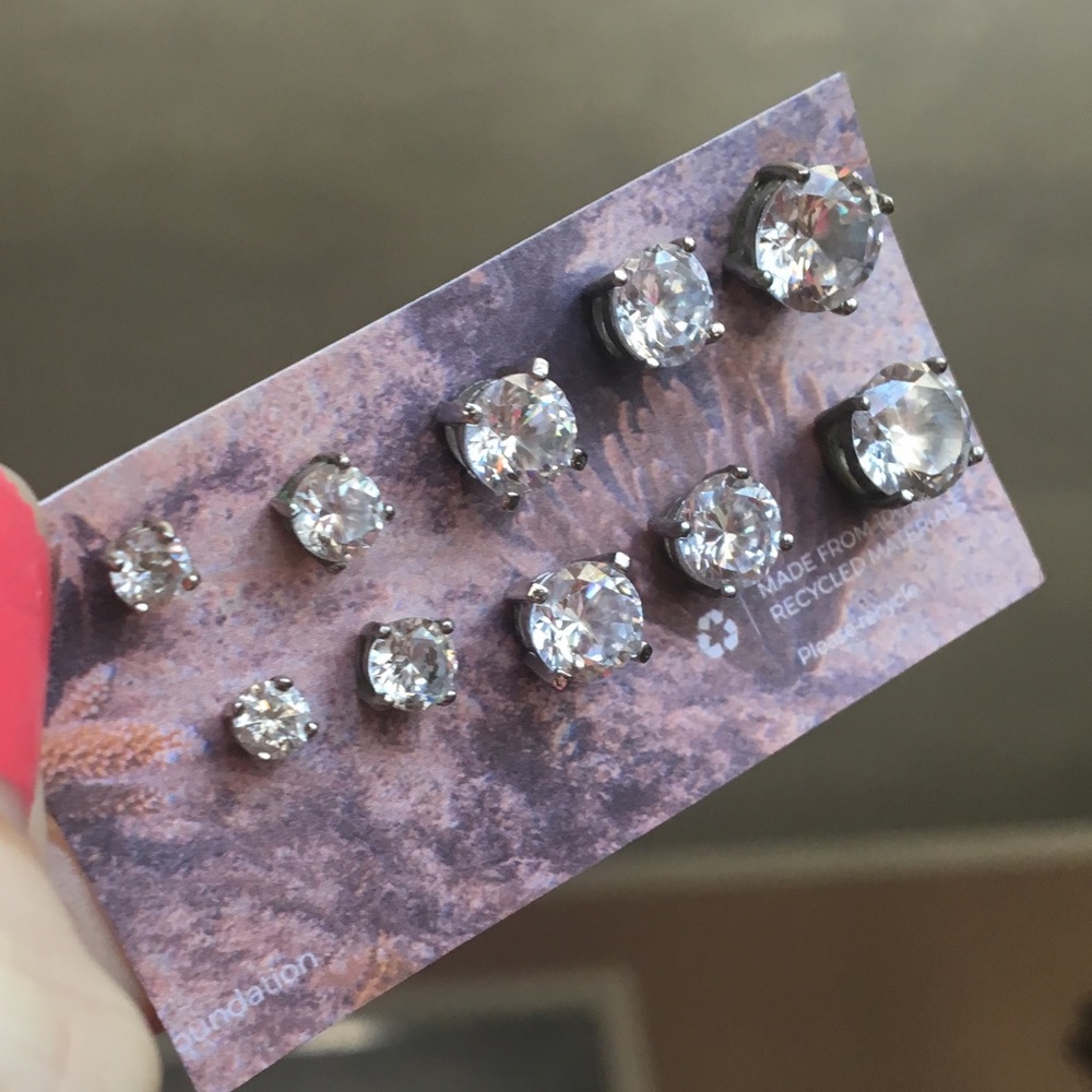 5 Sterling Silver CZ Stud Earrings